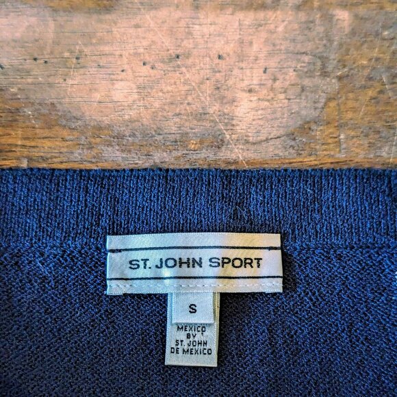 ST. JOHN SPORT Wool Blend Knit Tank Top Navy Blue White Stripe Sleeveless EUC - Picture 3 of 3